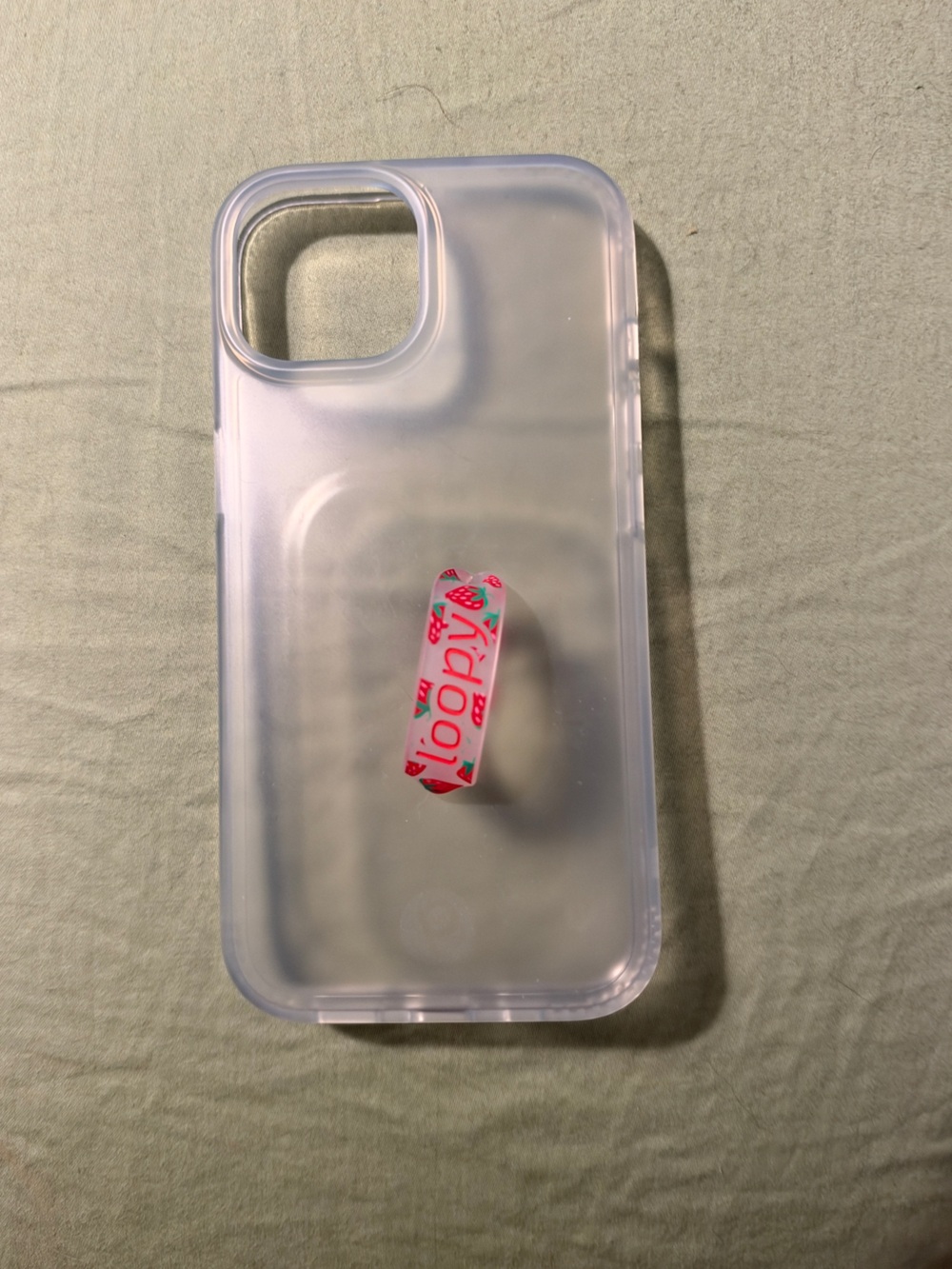Loopy iPhone 15 case: Matte Clear with Special Edition Strawberry loop